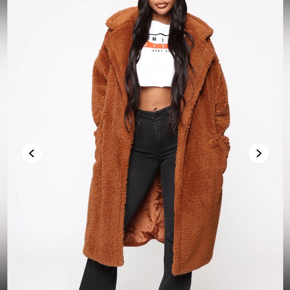 Fashion Nova Brown Oversized Teddy Coat - Picture 2 of 7